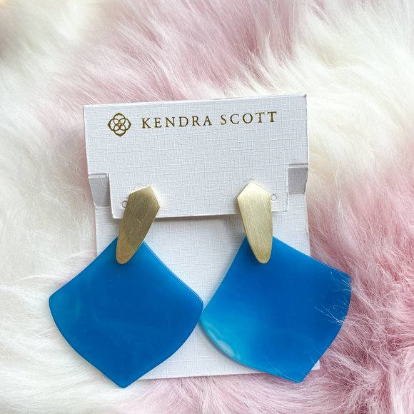 Kendra Scott Gold Astoria Teal Agate Earrings - Picture 1 of 3